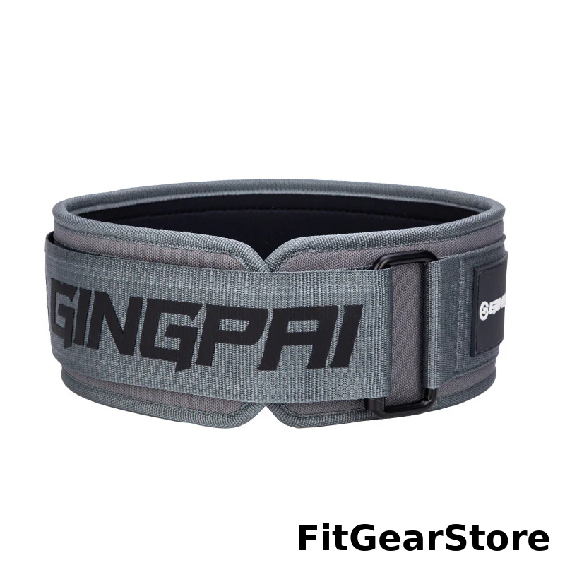 Gray weightlifting belt with 'GINGPAI' branding on a white background | FitGearStore