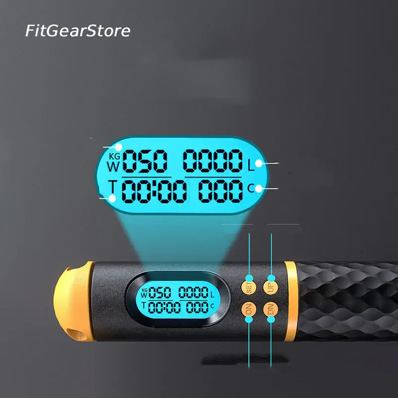 Digital device with a black and gold design on a dark background, featuring the brand 'FitGearStore'.