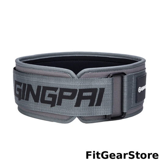 Gray weightlifting belt with 'GINGPAI' branding on a white background | FitGearStore
